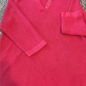Chico's Vibrant Pink V-Neck Sweater with Ribbed Knit